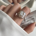 Detail of 925 sterling silver ring featuring irregular weave design and a square pearl - Adjustable Open / Irregular Baroque Pearl Style (J2607)