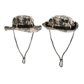 Detailed view of digital camouflage desert sun hat with wide brim and adjustable chin strap - Khaki Digital Camo