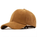 Retro corduroy baseball cap in light brown featuring classic six-panel design for autumn - Adjustable / Khaki