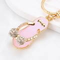 Pink flip-flop keychain with gold-plated finish and sparkling rhinestone embellishments - Light Pink Bow Flip-flop