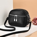Sac bandoulière noir en cuir PU à trois couches avec texture litchi et détails argentés - Noir