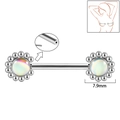 Stainless steel nipple ring with opal stone decoration and 7.9mm sun flower design - 1.6x14mm (Threadless) / Style 3-White Glitter