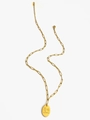 Gold paperclip chain necklace featuring oval sun engraving and sunshine text - You are my Sunshine