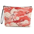 Floral makeup bag with red clouds and cherry blossoms, zipper closure and side handle strap - Sakura And Clouds