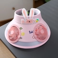 Pink kids sun hat with dual fans and cute 3D cartoon rabbit decorations for summer - Ice Silk Rabbit Double Fan Style / Ice Silk Rabbit Double Fan-Pink