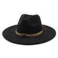 Cappello fedora in lana nera con fascia in rilievo bohémien e dettagli in turchese - M (56-59cm) / Nero