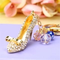 Golden high heel keychain with white rhinestones and multi-colored faceted beads - Cinderella's Glass Slipper