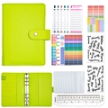 Neon green PU leather A6 budget binder set with zipper pockets and stickers - Luxury Set-Green