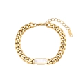18K gold plated stainless steel Cuban chain bracelet with white rectangular enamel inlay - White Square Bracelet
