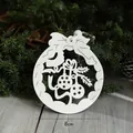 Nordic white wooden Christmas ornament with 8cm hollow star ball design and bow - Bow Ribbon Round Pendant