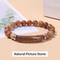 Minimalist beaded bracelet crafted with natural picture stone and silver metal beads - Picture Jasper