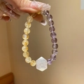 Detail of amethyst and citrine beaded bracelet with hexagonal crystal bead on a hand - 25# Yellow Purple Color Block Bracelet (Exquisite Gift Box)