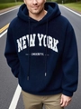 Felpa con cappuccio da uomo blu scuro in pile con stampa di lettere bianche - S / Blu navy
