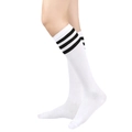 White knee-high cotton socks with three black stripes in a classic sporty JK style - One Size / White with Black Stripes