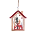 Casetta natalizia in legno con renne intagliate al laser e stelle rosse decorative - Cervo