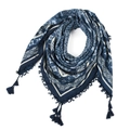 Blue bohemian square scarf with white paisley pattern and tassel trim for women - 115*115cm / Blue/White Pattern (No.5)