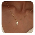 Pendant necklace with 14K gold plated square charm featuring engraved letter P detail - Box Chain/Letter P / Gold-P