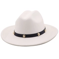 Dettaglio cappello in feltro crema con fascia nera e borchie metalliche dorate - M(56-58cm) / Bianco