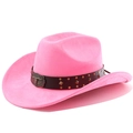 Rosa Western-Cowboyhut aus Wildlederimitat mit Lederband und Bullenkopf-Metallschnalle - M (56-58cm) / Magenta