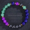 Natural crystal bead bracelet with green, blue, and purple stones on black leather - Green Blue Purple Gold Spacers (Anxiety & Stress-8)