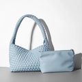 Sky blue hand-woven tote bag set with matching inner leather pouch and large capacity - Light Blue