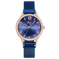 Women's rose gold quartz watch featuring a dark blue sunray dial and Milanese mesh strap - Blue
