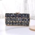 Detail of grey marble texture acrylic clutch bag with elegant gold metal frame and clasp - 3-Row Style (Small) / Black and Gray