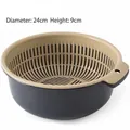 Extra-large gray-blue double-layer kitchen drain basket set with beige inner colander - Large / Grey Blue