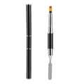 Dual-ended nail art extension tool with flat fiber brush and stainless steel spatula - Black