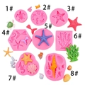 Pink marine life silicone molds featuring sea turtle starfish and seahorse shapes - 8Pcs Set / Pink
