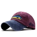 Vintage burgundy and navy washed cotton baseball cap with embroidered mahi-mahi fish - Adjustable / Burgundy/Deep Blue