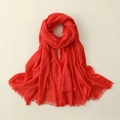 Solid red cotton and linen silk scarf with delicate tassel trim for beach sun protection - 100*195CM / Red