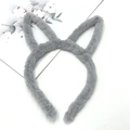 Detail of plush grey cat ear headband with soft faux fur texture on a minimalist background - Rabbit Ear / Long / Gray