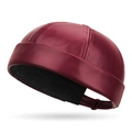 Classic burgundy PU leather docker cap with adjustable strap and vintage texture - Burgundy
