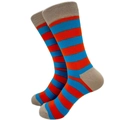 Men's athletic crew socks with bright blue and orange stripes and contrasting beige accents - 42-46 / Blue and Orange Contrast Striped Style (1991D)