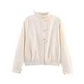 Chaqueta minimalista color crema con cuello alto, botones y dobladillo elástico - XS / Beige