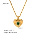 Collier cœur en acier inoxydable doré avec gemme verte et détails en cristal blanc - Or (Pierre de Coeur Verte)