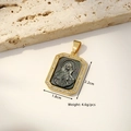 Gold-plated Virgin Mary rectangular pendant with grey shell and zircon inlay 1.8x2.2cm - Rectangular Octagonal Virgin Mary (Black Carved Shell)