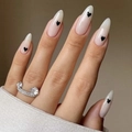 Minimalist almond shaped press-on nails with nude gradient and black heart pattern - Jelly Glue Type / Y-08 White Black Heart