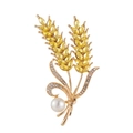 Golden wheat brooch with yellow stones, white crystals, and a center pearl detail - Style 7-Double Wheat Spike
