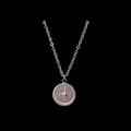 Minimalist silver pentagram star pendant necklace in titanium steel on black background - Round Cross
