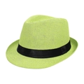 Bright green woven linen Panama hat for men and women with black satin ribbon band - Adult Size (Approx 58cm) / Fluorescent Green Monofilament Straw
