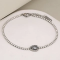 Silver stainless steel tennis bracelet featuring a sparkling pear-cut crystal centerpiece - Silver Teardrop