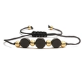 Handmade woven adjustable rope bracelet with black stones and gold metal beads - Black Agate