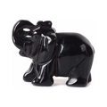 Hand-carved obsidian elephant ornament with a polished black gemstone finish - Obsidian