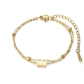 Gold double-layered stainless steel chain bracelet featuring letter E pendant and beads - Letter E