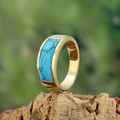 Minimalist gold stainless steel ring featuring a rectangular turquoise gemstone inlay - Size 7 / Gold Turquoise