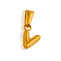 Detail shot of a 18K gold plated bubble letter V pendant with polished finish - Letter V - Gold