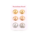 Three-pair set of stainless steel semi-circle stud earrings in gold, rose gold and silver - 12mm 3-Color Set(KE89265-LO)