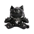 Cute black PU leather cartoon bear crossbody bag with punk style metal rivets and heart charm - Black
